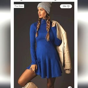 Anthropologie Daily Practice blue cotton Long-Sleeve Mini Swing Dress Medium